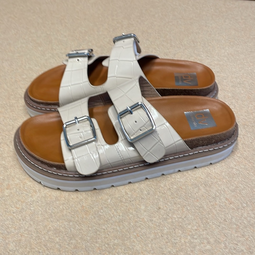 DV Dolce Vita slides sandals size US 8 platform big buckle patent mock crock